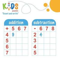 Count and write, printable math worksheet vector