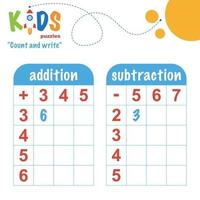 Count and write, printable math worksheet vector