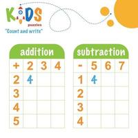 Count and write, printable math worksheet vector