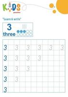 Learn and write numbers. Printable math worksheet vector