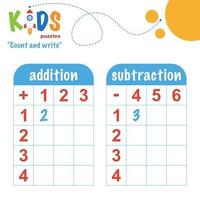 Count and write, printable math worksheet vector