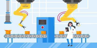 Smart industry 4.0 and technology assembly line flat style design vector