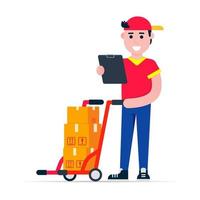 Deliverer boy with boxes vector