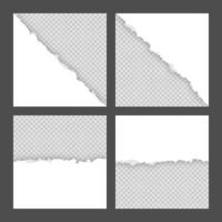 Blank white ripped torn square paper sheets collection vector