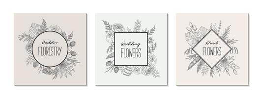 Set of hand drawn botany frames