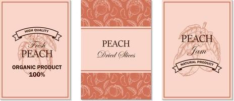 Set of and drawn peach designs. Vector illustration in sketch style