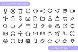 50 App user interface outline icon set vector