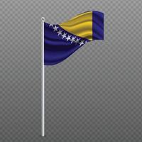 Bosnia and Herzegovina waving flag on metal pole. vector