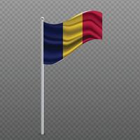 Chad waving flag on metal pole. vector