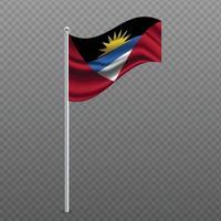 Antigua and Barbuda waving flag on metal pole. vector