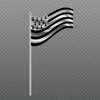 Brittany waving flag on metal pole. vector