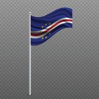 Cape Verde waving flag on metal pole. vector