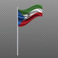 Equatorial Guinea waving flag on metal pole. vector
