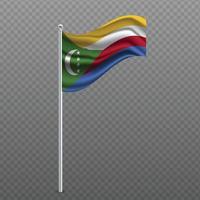 Comoras ondeando la bandera en el poste de metal. vector