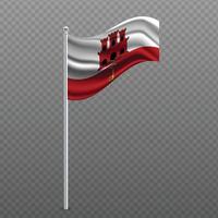 Gibraltar waving flag on metal pole. vector