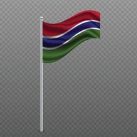 Gambia waving flag on metal pole. vector