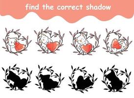 find the correct shadow of cat and haert is in heart wreath vector