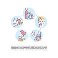 People with disabilities concept line icons with text vector