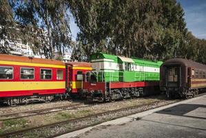 Vintage trains at central railway station platform of Tirana city Albania photo