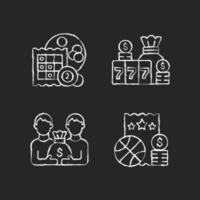 Participation in lottery chalk white icons set on dark background vector