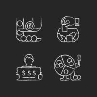 Lottery formats chalk white icons set on dark background vector