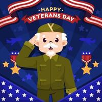 Old Veteran Soldier Saluting on Veterans Day vector