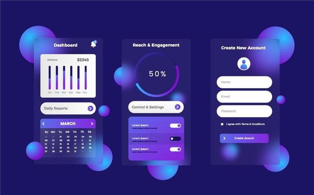User Interface Glassmorphism Dark Blue