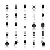 Scroll down drop shadow black glyph icons set vector