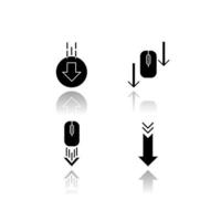 Computer mouse and arrowheads drop shadow black glyph icons set vector