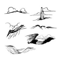 Hand-drawn mountain hills vector set