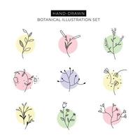 Hand drawn botanical elements with pastel color shades