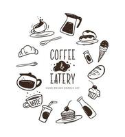 Hand-drawn Coffee And Eatery Doodle Set vector