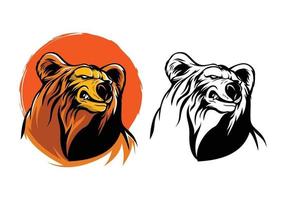 Ilustración de oso en color y vector de contorno