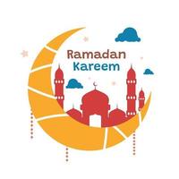 Ramadan kareem moon and mosque banner vector