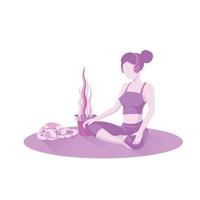 Woman listening music and relax practicing yoga vector
