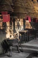 Traditional burning incense coils inside Chinese a-ma Buddhist temple in Macau China photo