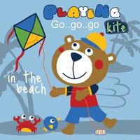 bear playing kite on the beach funny cartoon,vector illustration vector