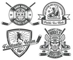 Hockey tattoos and logos with sticks, washers, skates gauntlets vector