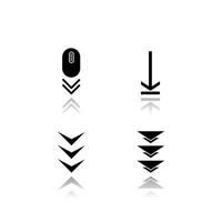 Scrolling down and uploading drop shadow black glyph icons set vector