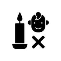 mantenga a los niños alejados de las velas icono de etiqueta manual de glifo negro vector