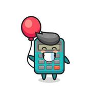 calculator mascot illustration is playing balloon vector