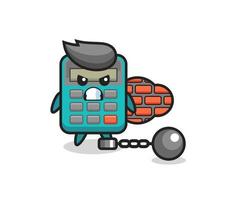 Character mascot of calculator as a prisoner vector