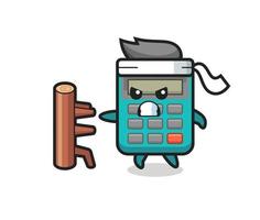 calculator cartoon illustration as a karate fighter vector