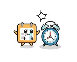 Cartoon Illustration of calendar is surprised with a giant alarm clock vector