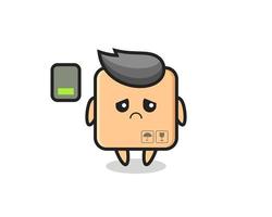 cardboard box mascot character doing a tired gesture vector