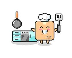 ilustración de personaje de caja de cartón mientras un chef está cocinando vector