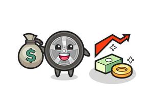 car wheel illustration cartoon holding money sack vector