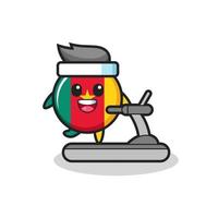 cameroon flag badge cartoon character walking on the treadmill vector