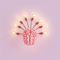 Brain with light bulbs connected and illuminated