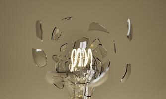 Light bulb exploding with the filament illuminated photo